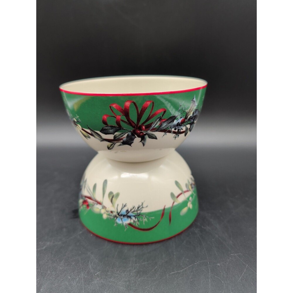 2 Lenox Winter Greetings Holly Red Ribbon 4.5” Bowls Green Band